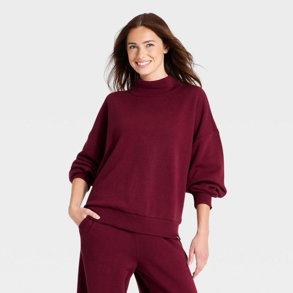 Women's Mockneck Active Pullover - JoyLab Maroon M